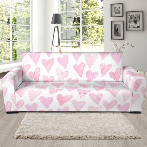 Watercolor Pink Heart Pattern Sofa Slipcover