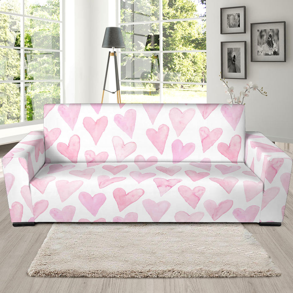 Watercolor Pink Heart Pattern Sofa Slipcover