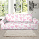 Watercolor Pink Heart Pattern Sofa Slipcover