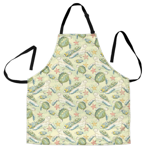 Hand Drawn Sea Turtle Fish Pattern Adjustable Apron