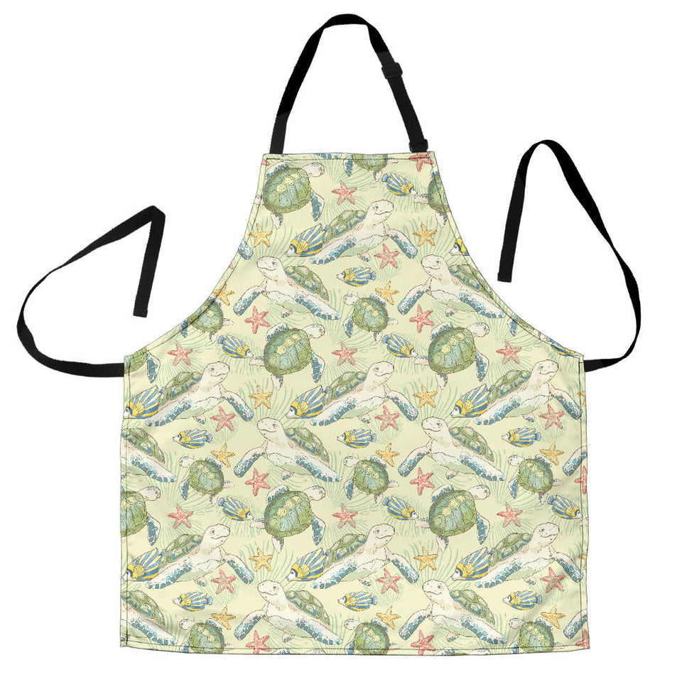 Hand Drawn Sea Turtle Fish Pattern Adjustable Apron