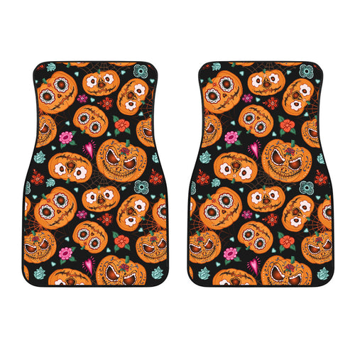 Pumpkin Flowers Spiderweb Halloween Theme Front Car Mats