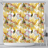 Cool Bee Honeycomb Leaves Pattern Shower Curtain Fulfilled In US