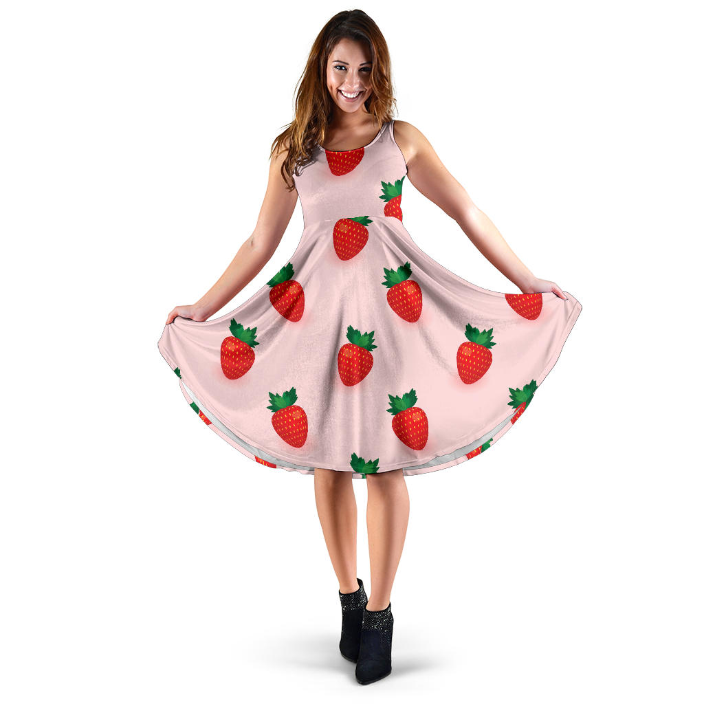 Strawberry Beautiful Pattern Sleeveless Midi Dress