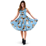 Beagle Dog Blue Background Pattern Sleeveless Midi Dress