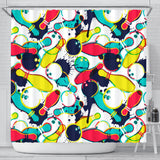 Watercolor Bowling Ball Pins Shower Curtain Fulfilled In US