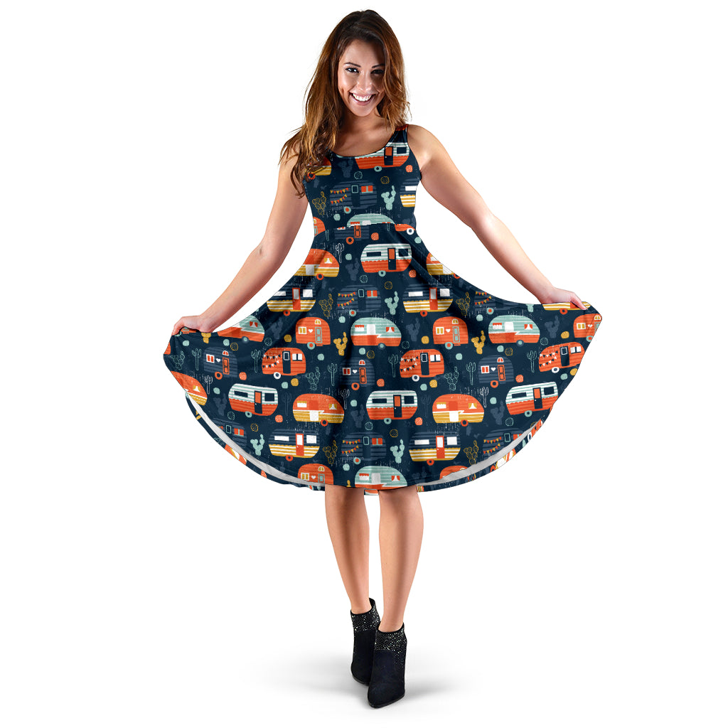 Camper Van Pattern Print Design 05 Sleeveless Midi Dress