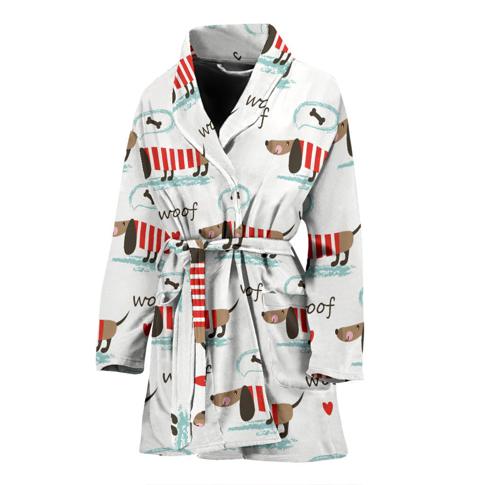 Cute Dachshund Bone Pattern Women'S Bathrobe
