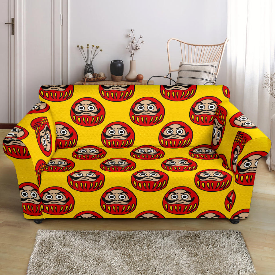 Daruma Japanese Wooden Doll Yellow Background Loveseat Couch Slipcover