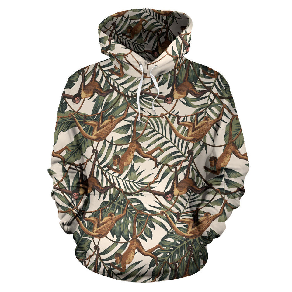 Monkey Tropical Leaves Background Men Women Pullover Hoodie