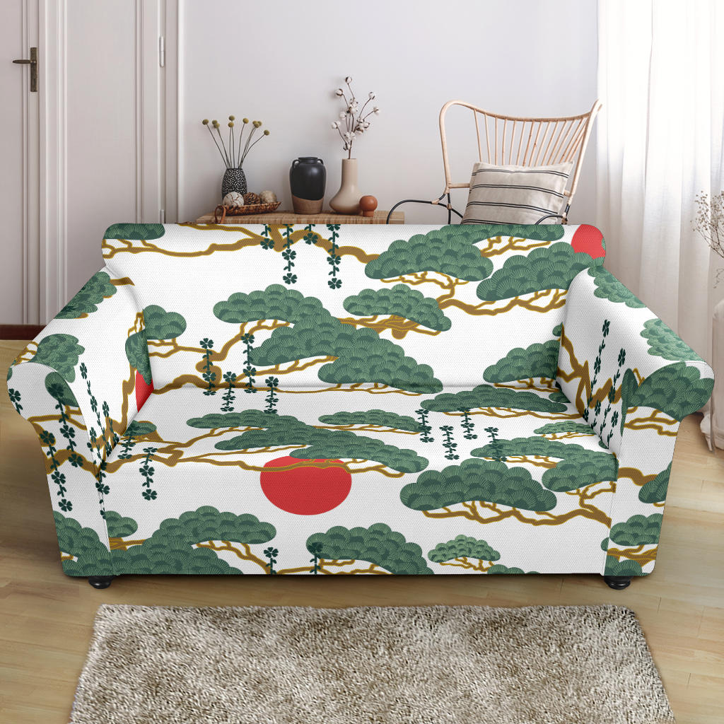 Bonsai Red Sun Japanese Pattern Loveseat Couch Slipcover