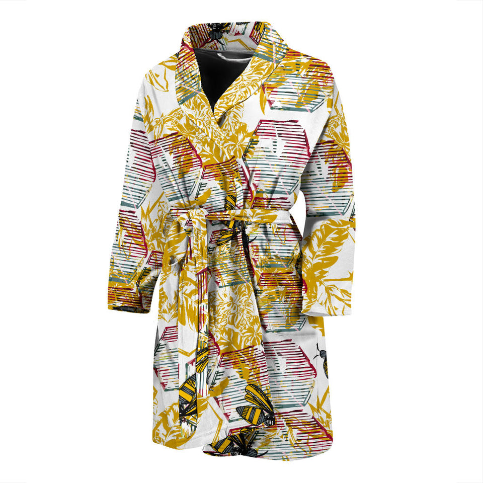 Cool Bee Honeycomb Leaves Pattern Men'S Bathrobe