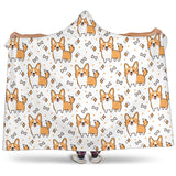 Cute Corgi Heart Star Bone Pattern Hooded Blanket
