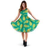 Pineapples Pattern Green Background Sleeveless Midi Dress
