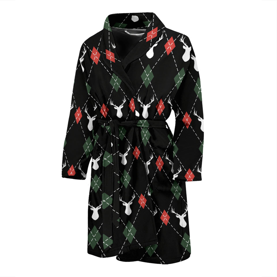 Deer Christmas New Year Pattern Argyle Men'S Bathrobe