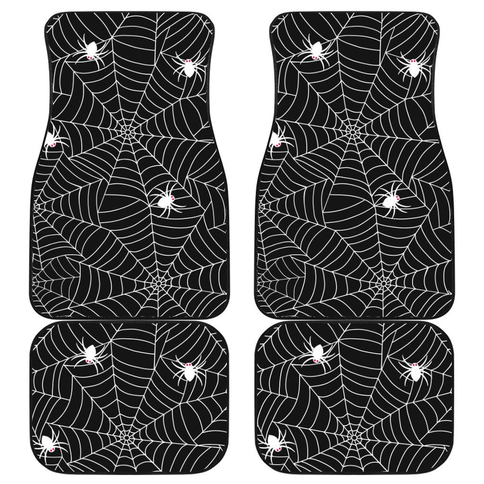Spider Web Design Pattern Black Background White Cobweb Front And Back Car Mats