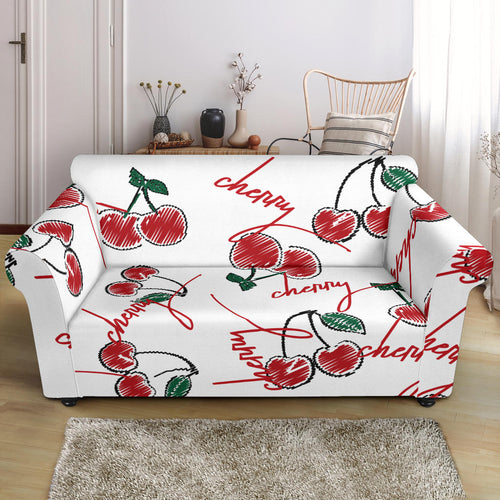 Hand Drawn Cherry Pattern Loveseat Couch Slipcover