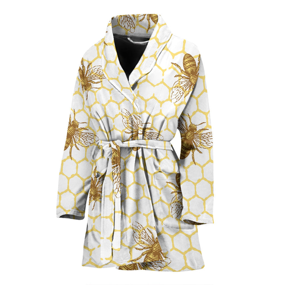 Bee Honeycomb Seamless Design Pattern Women'S Bathrobe