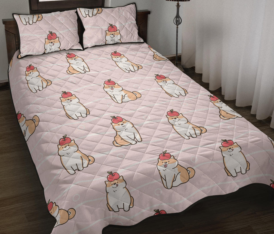 Cute Shiba Inu Dog Apple pattern Quilt Bed Set