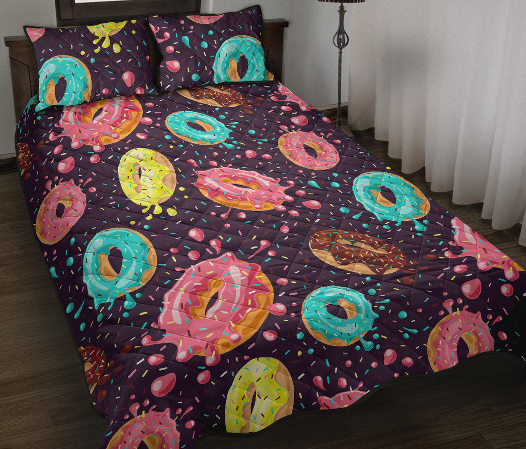 Colorful donut glaze pattern Quilt Bed Set