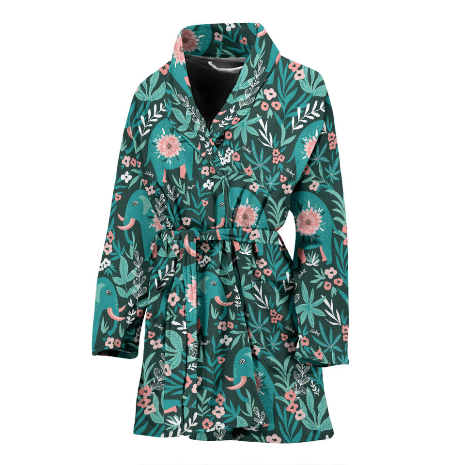 Elephants Jungle Pattern Women'S Bathrobe
