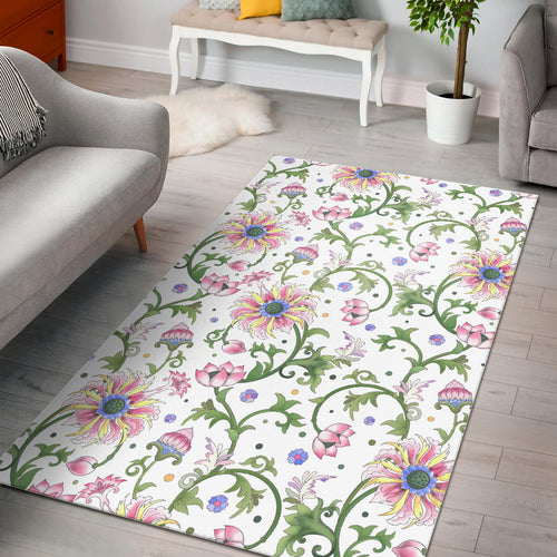 Beautiful Pink Lotus Waterlily Leaves Pattern Area Rug