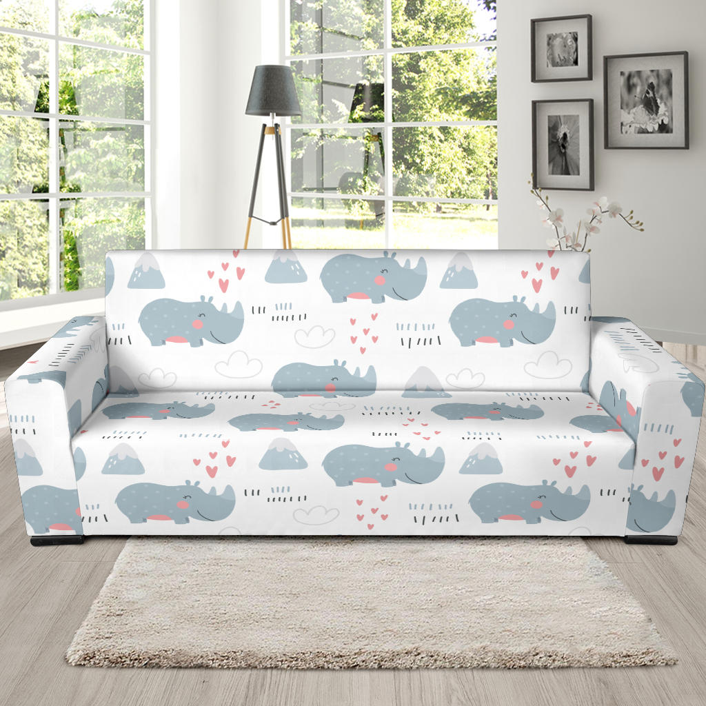 Cute Rhino Heart Pattern Sofa Slipcover