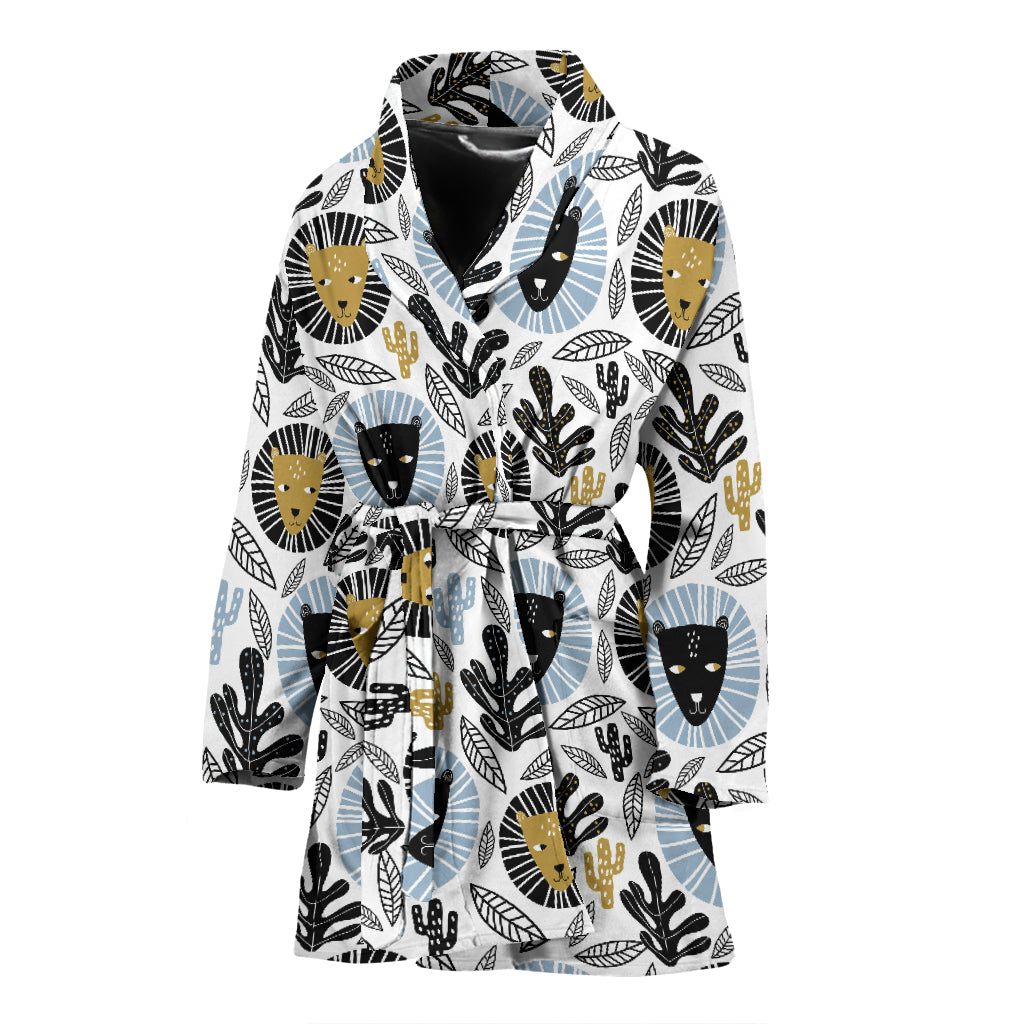 Lion Pattern Print Design 05 Women's Bathrobe