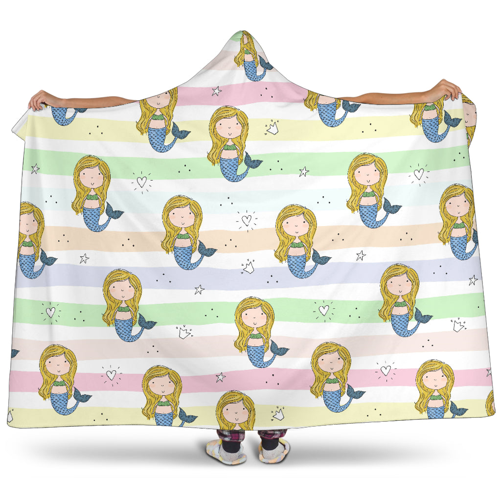 Cute Hand Drawn Mermaid Hooded Blanket
