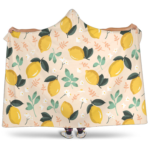 Lemon Flower Leave Pattern Hooded Blanket