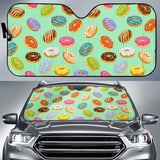 Colorful Donut Pattern Green Background Car Sun Shade