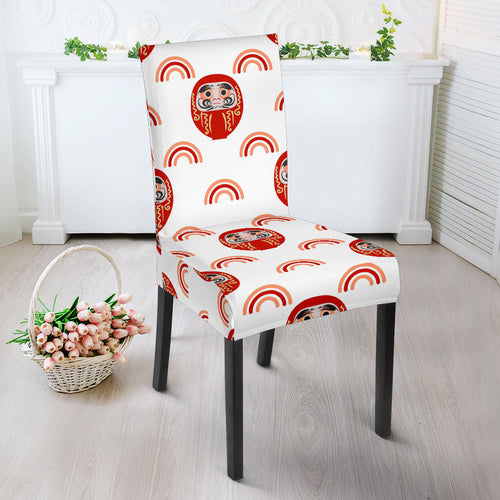 Daruma Japanese Wooden Doll Design Pattern Dining Chair Slipcover