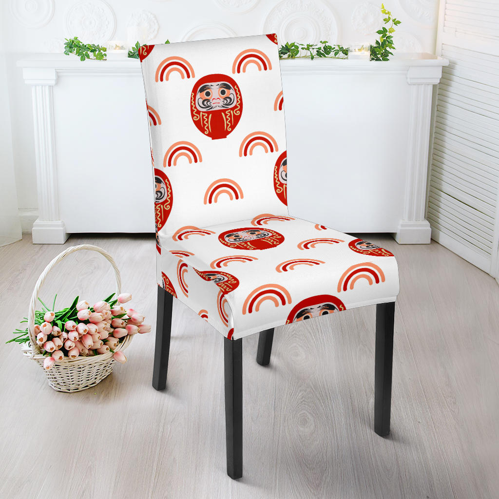 Daruma Japanese Wooden Doll Design Pattern Dining Chair Slipcover