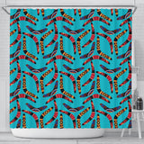 Boomerang Australian Aboriginal Ornament Blue Background Shower Curtain Fulfilled In US