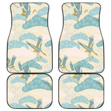Bonsai Bamboo Stork Japanese Pattern Cream Theme Front And Back Car Mats