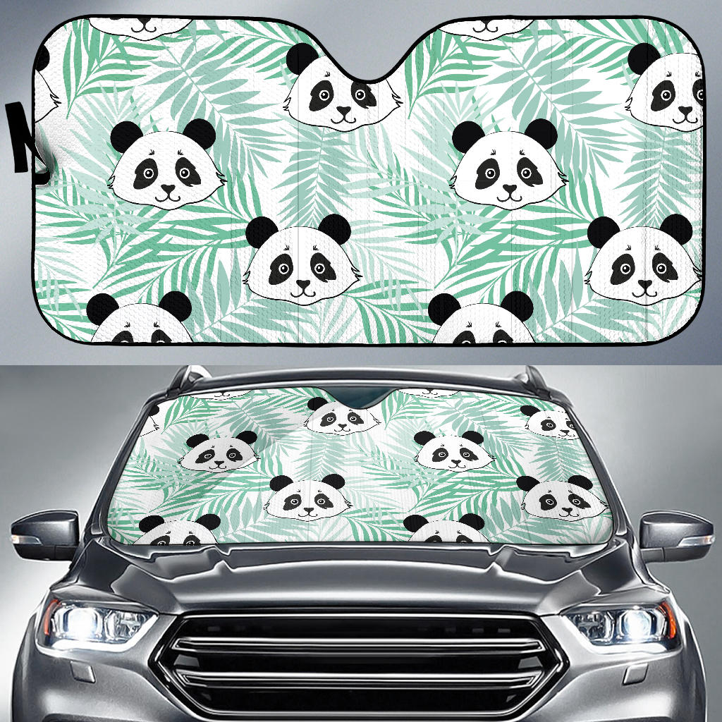 Panda Pattern Tropical Leaves Background Car Sun Shade