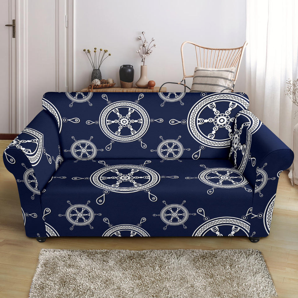 Nautical Steering Wheel Design Pattern Loveseat Couch Slipcover