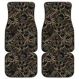 Luxurious Gold Lotus Waterlily Black Background Front And Back Car Mats