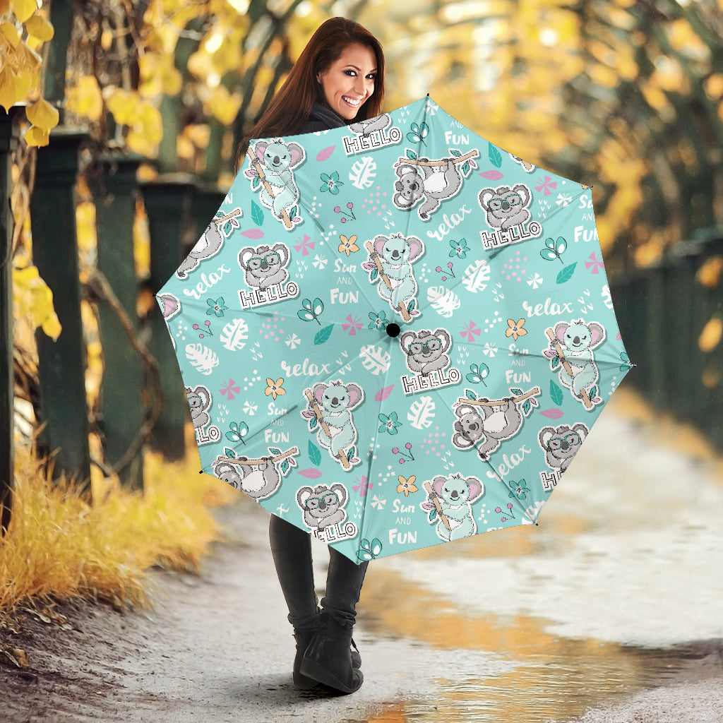 Cute Koalas Blue Background Pattern Umbrella