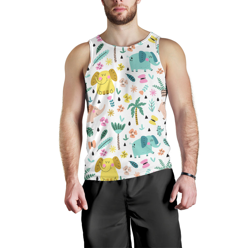 Cute elephants palm tree flower butterfly pattern Men Tank Top