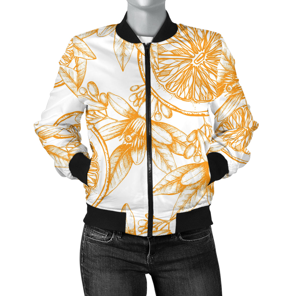 Hand Drawn Orange Fruit Pattern Women'S Bomber Jacket