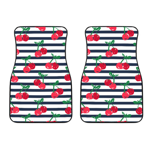 Hand Drawn Cherry Pattern Striped Background  Front Car Mats