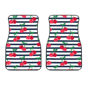Hand Drawn Cherry Pattern Striped Background  Front Car Mats