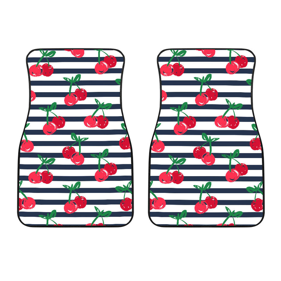 Hand Drawn Cherry Pattern Striped Background  Front Car Mats