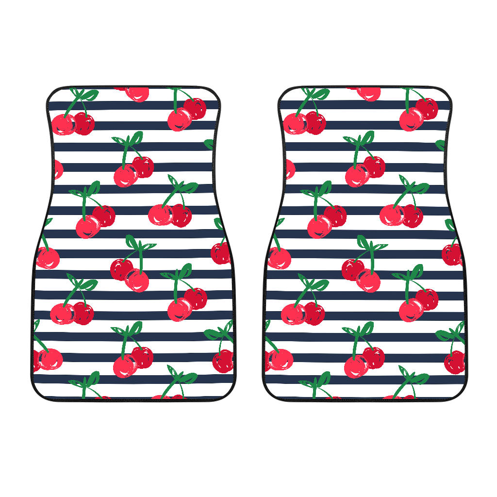 Hand Drawn Cherry Pattern Striped Background  Front Car Mats