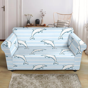 Dolphin Blue Striped Background Loveseat Couch Slipcover