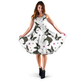 Boston Terrier Dog Hearts Vector Pattern Sleeveless Midi Dress