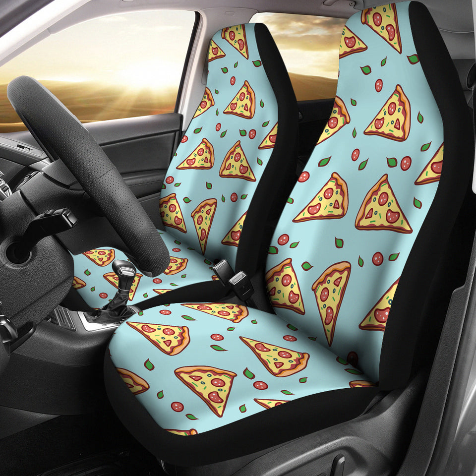 Hand Drawn Pizza Blue Background  Universal Fit Car Seat Covers