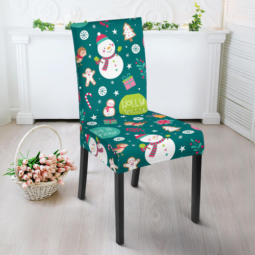 Snowman Bird Decorative Elements Christmas Pattern Dining Chair Slipcover