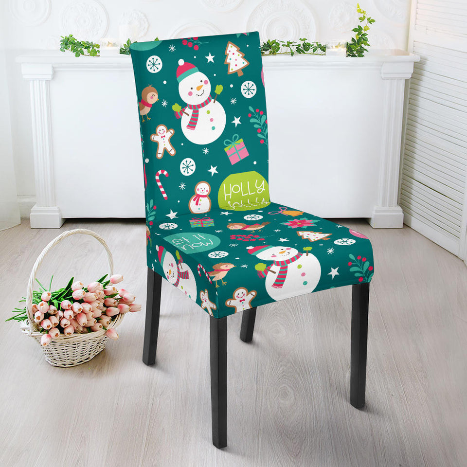 Snowman Bird Decorative Elements Christmas Pattern Dining Chair Slipcover
